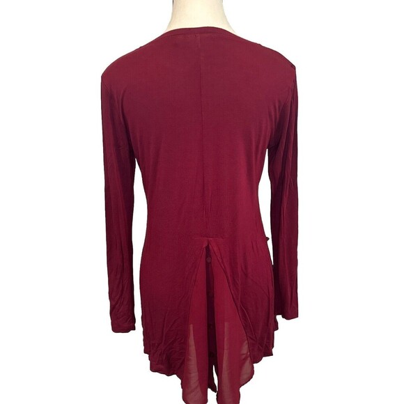 LOGO Lori Goldstein Long Sleeve Tunic Top Red Chiffon Pockets Back Drape Sz XS - Picture 4 of 10
